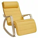 SONGMICS Chaise à Bascule avec accoudoirs en Bouleau, Repose-Pieds réglable à 5 hauteurs, portée 150 kg, pour Salon Chambre à Coucher, Jaune Ocre et Naturel LYY010Y01