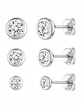 ChicSilver 3 Paires Boucles d'Oreilles Argent 925 Zircone Cubique Blanc Cartilage Oreille Clou Puce Piercings Diamètre 3 mm / 4 mm / 5 mm Bijoux pour Femme Enfant Fille