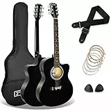 3rd Avenue Pack Guitare Électro-Acoustique À Pan Coupé 4/4 Taille Standard pour Débutants, Accordeur et Eq Intégrés – Noir