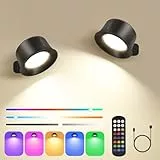 Euakee Applique Murale Interieur, Rotatifs 360°Lampe de Chevet Liseuse, Lampe Murale LED Rechargeable avec Télécommande ou Tactile, Applique Murale Sans Fil pour Chambre (Noir)