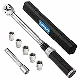 GOYOJO 7 pcs Clé Dynamométrique 1/2', 20-210Nm Clé Dynamométrique pour Voiture et Moto, Set Avec Barre D'extension 167mm, 5 Douilles 17mm 19mm 21mm 22mm 24mm pour le Remplacement des Pneus