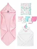 Simple Joys by Carter's Ensemble de 8 Serviettes et Gants de Toilette Bébé Fille, Blanc Licorne/Rose Flamant Rose, Taille unique