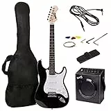 RockJam Superkit de guitare électrique pleine grandeur RJ20WAR2 avec amplificateur, cordes, accordeur, sangle, étui et câble, noir