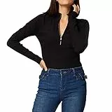 Morgan Femme Pull Manche Longue Col Roulé Zippé Menzip Noir TS, Noir, S EU