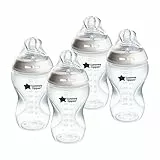 Tommee Tippee Natural Start Lot de 4 biberons de 340 ml avec tétine à débit lent pour un loquet naturel, auto-stérilisant et sans BPA