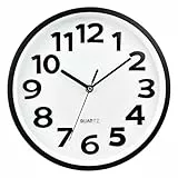 Plumeet Petite Horloge Murale de 25cm, Horloges décoratives silencieuse en Quartz, Style Moderne, Excellente pour Cuisine, Salon, Chambre à Coucher, Bureau. Grand Affichage 3D (Noir)