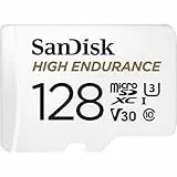 SanDisk 128 Go High Endurance carte microSDXC pour les caméras IP et les caméras embarquées + adaptateur SD jusqu'à 10 000 heures de vidéo Full HD / 4K jusqu'à 100 Mo/s UHS-I Class 10 U3 V30