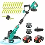 JWDJ 21v Coupe Bordure sans Fil K80 Coupe-Herbe 2 en 1 - Distance De Coupe De 9 Pouces DéBroussailleuse éLectrique avec 2pc Batterie Applicable à Bordure Pelouses DIY Jardin (Sarcelle)