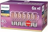 Philips ampoule LED Standard E27 40W Blanc Chaud Claire, Verre, Lot de 6