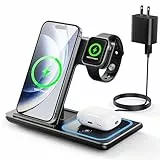 EXW Station de Charge 3 en 1, Chargeur Induction Iphone pour IPhone 17/16/15/14/13/12/Pro/Max, Station Charge Apple pour Apple Watch, Charging Station sans Fil pour AirPods 2/3/Pro(Noir)