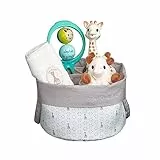 Sophie la Girafe - Corbeille de Naissance - Jouet d'Eveil - Les essentiels de bébé - 1 Doudou, 1 lange, 1 jouet à mâcher et 1 hochet dans un superbe panier