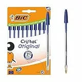 BIC Cristal Original Stylos-Bille Pointe Moyenne (1,0 mm) - Parfait pour l'Ecole et au Bureau - Bleu, Boîte carton de 10
