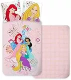 Parure Princesses Disney pour Lit Bébé ou Évolutif, Housse de Couette Réversible 100x135 cm + Taie d'oreiller 40x60 cm, 100% Coton