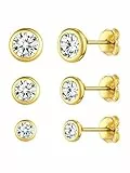 ChicSilver Boucle d'Oreilles Plaqué Or Clou Femme,3 Paires Puce Argent 925 Cubique Blanc Cartilage Oreille Piercings Diamètre 3 mm / 4 mm / 5 mm Bijoux Cadeau pour Enfant Fille