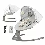 Kinderkraft LUMI 2 Transat bébé, Balancelle bebe electrique de La Naissance à 9 Mois, Réglable hauteur, 5 modes du balancement, 12 mélodies, Arche avec jouets, Gris clair