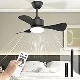 Airwit 71cm Ventilateur Plafond avec Lumiere et Telecommande, Silencieux Lampe Ventilateur Plafond, Petit 3 Pales Luminaire Ventilateur Plafond LED pour Chambre, Reversible Motore DC, 6 Vitesses