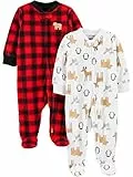 Simple Joys by Carter's Grenouillère de Noël avec Pieds en Molleton Mixte Bébé, Lot de 2, Animaux de la Forêt/Carreaux Western, 0 mois