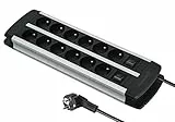 Electraline 35447 Alu-Line Bloc Multiprise 12 Prises avec Corps en Aluminium, Câbles H05VV-F 3G1.5mm, Longueur 2M, 2 interrupteurs (1 x 6 prises), avec protection contre les surcharges