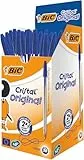 BIC Cristal Original Stylos-Bille Pointe Moyenne (1,0 mm)- Parfait pour l'Ecole et au Bureau) - Bleu, Boîte de 50