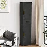 Hzuaneri Armoire de Salle de Bain, Armoire de Rangement avec 1 Tiroirs et 2 Portes, Grand Meuble Étroit, pour Salon, Chambre, Cuisine, Couloir, Noir SC18304X