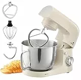 SENYA Robot Pâtissier Multifonction 1500W – Bol en acier inoxydable 5L– 10 Vitesses + Fonction Pulse – Batteur, Fouet, Crochet Inclus – Couvercle Anti-Éclaboussures avec Séparateur d’Œuf – Silencieux,
