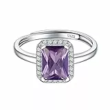 ChicSilver Bague Argent Femme Ajustable, Anneau Réglable avec Pierre Améthyste en Forme Carré Brillante, Bijoux Fantaisie Cadeau Femme Valentin Anniversaire