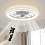 Airwit 48cm Ventilateur de Plafond Silencieux avec Lumiere et Telecommande, Moderne Rond Ventilateurs de Plafond avec Lampe Intégrée, Dimmable Ventilateur Plafond Chambre avec Reversible DC Moteur