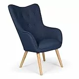 Chaise/Fauteuil Scandinave Bleu Capitonné | Assise Confortable en Tissu et Pieds en Bois | Modèle Klarys | L67 x P75 x H100 cm