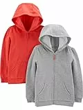 Simple Joys by Carter's 2-Pack Fleece Full-Zip Hoodies Sweat à Capuche, Gris Chiné/Orange, 5-6 Ans (Lot de 2) Fille