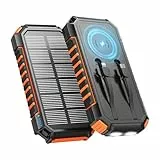A ADDTOP-Chargeur-Solaire-27000mAh-Batterie-Externe-sans-Fil - 22,5W Charge Rapide Power Bank avec 3 Sorties USB PD 4.0 QC 3.0 et 6 Sorties pour Smartphones, Tablettes (Orange)