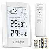 LIORQUE Station Meteo Interieur Exterieur Sans Fil, Thermometre Hygrometre avec Capteur(IPX4), Prévisions météorologiques, LCD, Rétro-éclairage, Portée de Transmission sans Fil de 100m, Piles Incluses