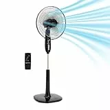 Amazon Basics Ventilateur sur Pied 40 cm avec Télécommande, pour Chambre, Salon, Bureau, 3 Vitesses, 3 Modes, Minuterie, Pales Double Couche, Hauteur Réglable, Tête Inclinable, 60W, Noir