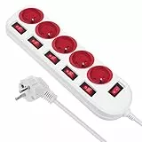 Maclean MCE204 R/W Bloc multiprises Rallonge à 5 Prises avec Interrupteurs 250 V AC/10 A 1,5 m