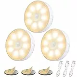 Electight Veilleuse LED Automatique USB Rechargeable[Lot de 3], Veilleuse Induction 3000K &8LEDs &Batterie 400mAh, Veilleuse Détecteur de Mouvement, Lampe Adhésive LED avec Base Magnétique-Jaune Chaud