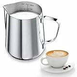 Newaner 600ml Pot à Lait 304 Inox pour Mousser le Lait, Marque de Mesure 12oz, Tasse a Cafe, Pichet pour Cappuccino, Expresso, Latte Art, Parfait pour Les Amateurs de Café