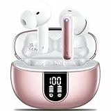 Ecouteurs Bluetooth sans Fil, AOVOCE Casque Bluetooth 5.3 avec 4 ENC Réduction Bruit Mic Écran LED HiFI Son Stéréo 42H Durée Lecture IP6 Étanche Sport Oreillette Contrôle Tactile pour iOS Android Rose