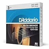 D'Addario Cordes Guitare Acoustique | Corde Guitare Folk | EJ11-3D | Cordes pour Guitare acoustique | Bronze 80/20 | Léger 12-53 - 3-Pack