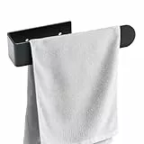 BillyBath Porte Serviette Salle de Bain Noir, Porte-Serviettes Murale Adhesif sans Perçage ou Perçage Installation, Porte Torchon Autocollant Support Serviette Cuisine (20 cm)