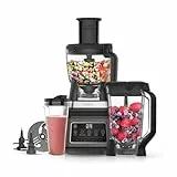 Ninja 3-en-1 Robot de cuisine et mixeur avec 5 programmes: Mixer, Mixer Max, Hacher, Mélanger, Purée, Bol 1,8L, Cruche 2,1L, Tasse 700ml, 1200W, lavables au lave-vaisselle, Auto-iQ, Noir BN800EU