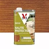 V33 Huile bois extérieur Haute Protection Teck mat - Pour mobilier de jardin - Haute résistance eau, UV et graisses - Sans essuyage et effet perlant - Résine d'origine végétale - 1L