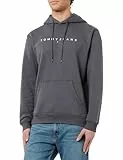 Tommy Jeans Sweat à Capuche Homme Linear Logo avec Capuche, Gris (Washed Black), XS
