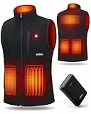UNBON Veste Chauffante Homme, Gilet Chauffant Homme avec Batterie USB 10000mAh Électrique, Veste Polaire Chauffante avec 3 Températures 6 Zones de Chauffage sans Manche pour Moto Chasse, Noir, 3XL