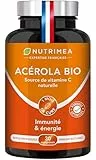 ACEROLA BIO Naturelle - Fortement Concentrée en Vitamine C - Réduit la Fatigue, Protège du Stress Oxydatif & Renforce le Système Immunitaire - 30 Comprimés Vegan - Nutrimea - Fabrication Française