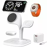 EXW-Chargeurs à Induction 5 en 1, Chargeur Mag-Safe avec Lampe, Magnétique Station de Chargeur sans Fil Rapide pour Appareils Multiples iPhone 16/15/14/13/12/Pro/Max/Plus, Apple Watch, AirPods-Blanc