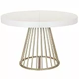 Menzzo Table Ronde Extensible Soare Blanc Pieds Or