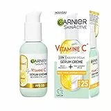 GARNIER Skin Active - Sérum Crème Booster D'Éclat 2-En-1 - Hydratation 72h & Éclat - FPS 25 - Vitamine C & Agrumes - Vegan & Cruelty Free - Peaux Ternes En Manque D'Éclat - 50 ml