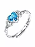 ChicSilver Bague Argent Femme Ajustable,Anneau Réglable avec Pierre Saphir en Forme Coeur Celtique,Bijoux Cadeau Femme Noel Anniversaire