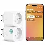 Meross Prise Connectée (Type E), 16A Prise WiFi Compatible avec HomeKit, Alexa et Google Home, Lot de 2 Prise avec Mesure de Consommation Électrique, Commande Vocale et Contrôle à Distance
