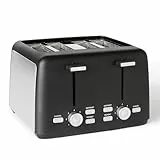 Amazon Basics Grille-Pain 4 Tranches avec 7 Niveaux de Dorage et Tiroir Ramasse-miettes Amovible, Fentes Extra Larges, 1500W, Noir