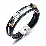ATEIELLI Homme Bracelet Cuir PU Guitare Acier Inoxydable 21cm Réglable B306